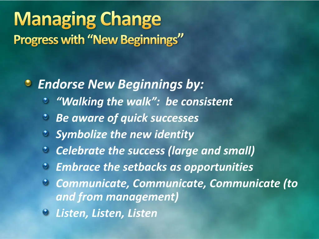 managing change progress with new beginnings