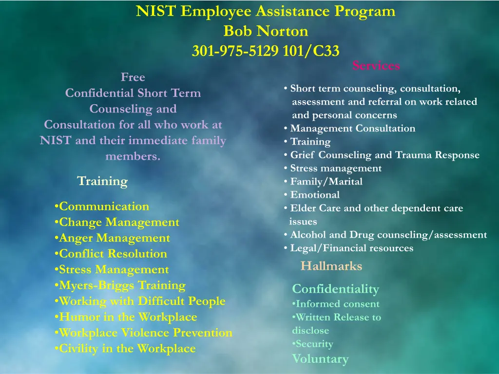 nist employee assistance program bob norton