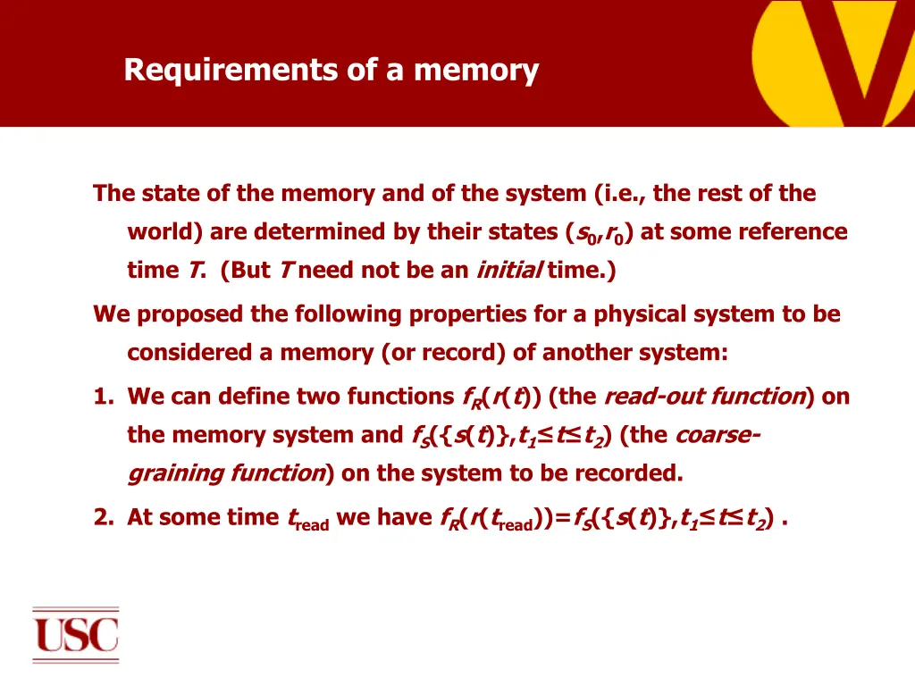 requirements of a memory