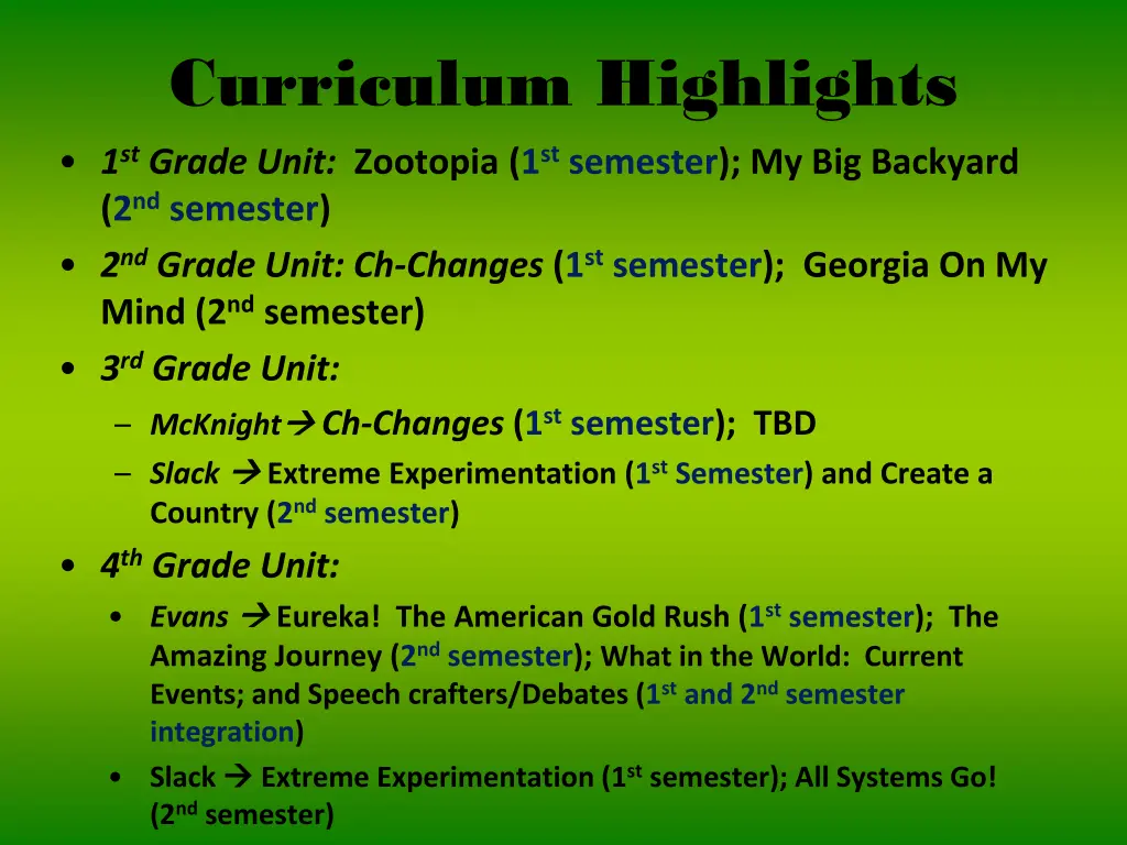 curriculum highlights