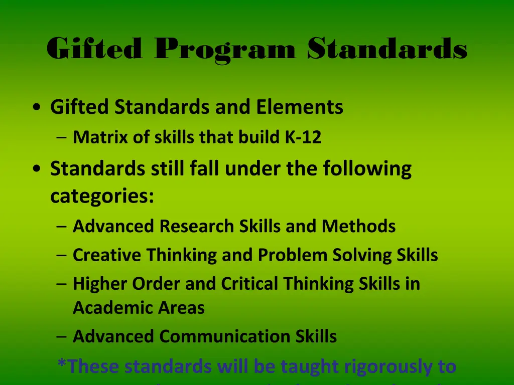 gifted program standards