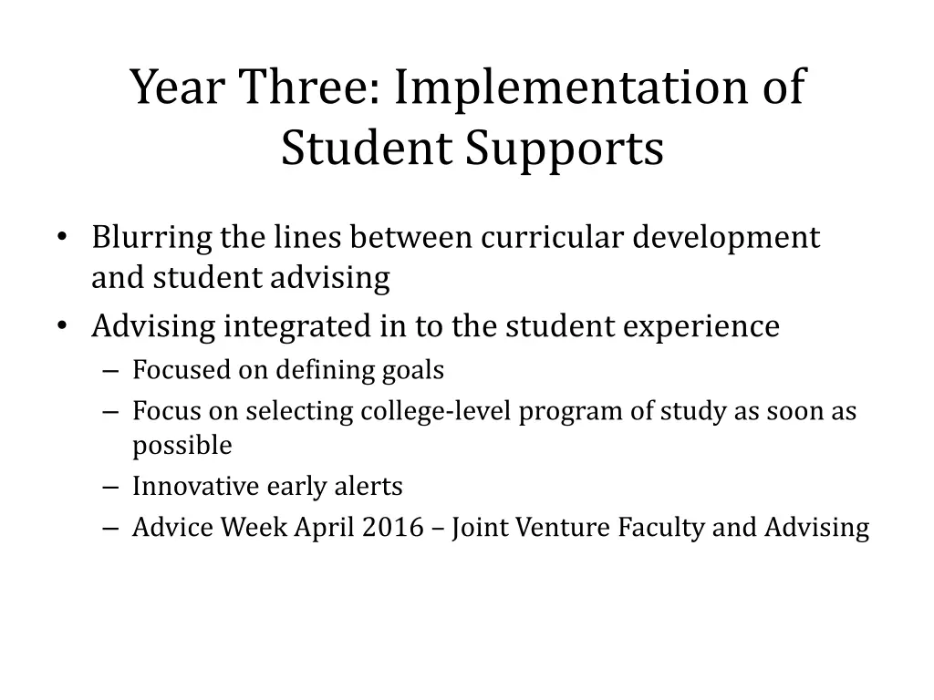 year three implementation of student supports