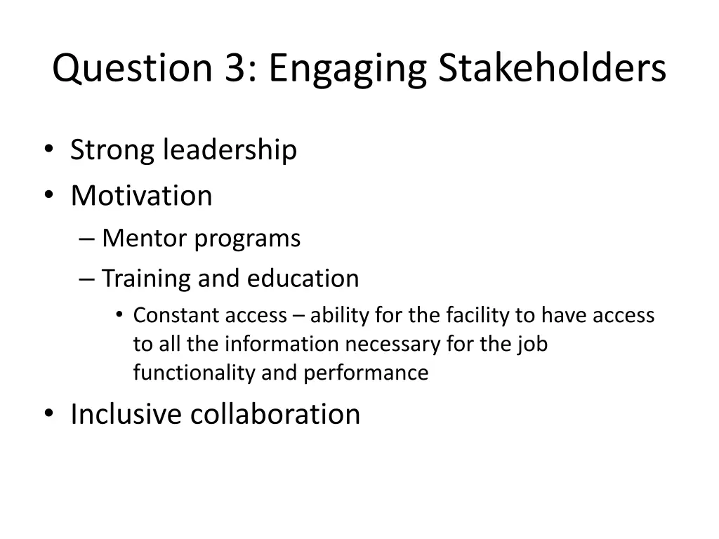 question 3 engaging stakeholders