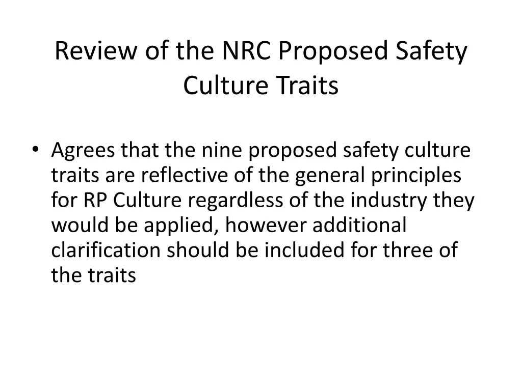 review of the nrc proposed safety culture traits