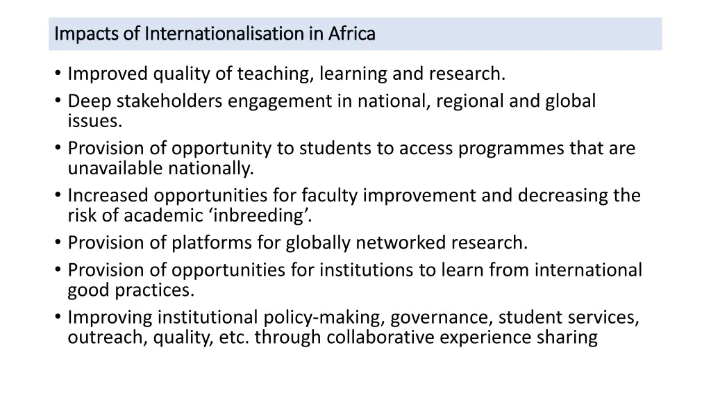 impacts of internationalisation in africa impacts