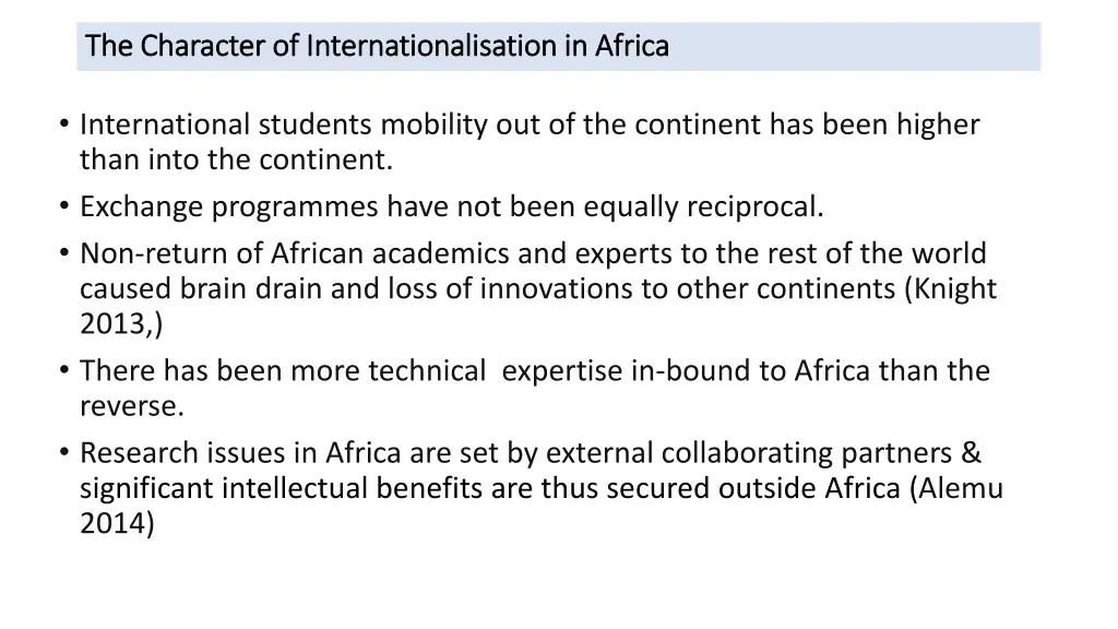 the character of internationalisation in africa