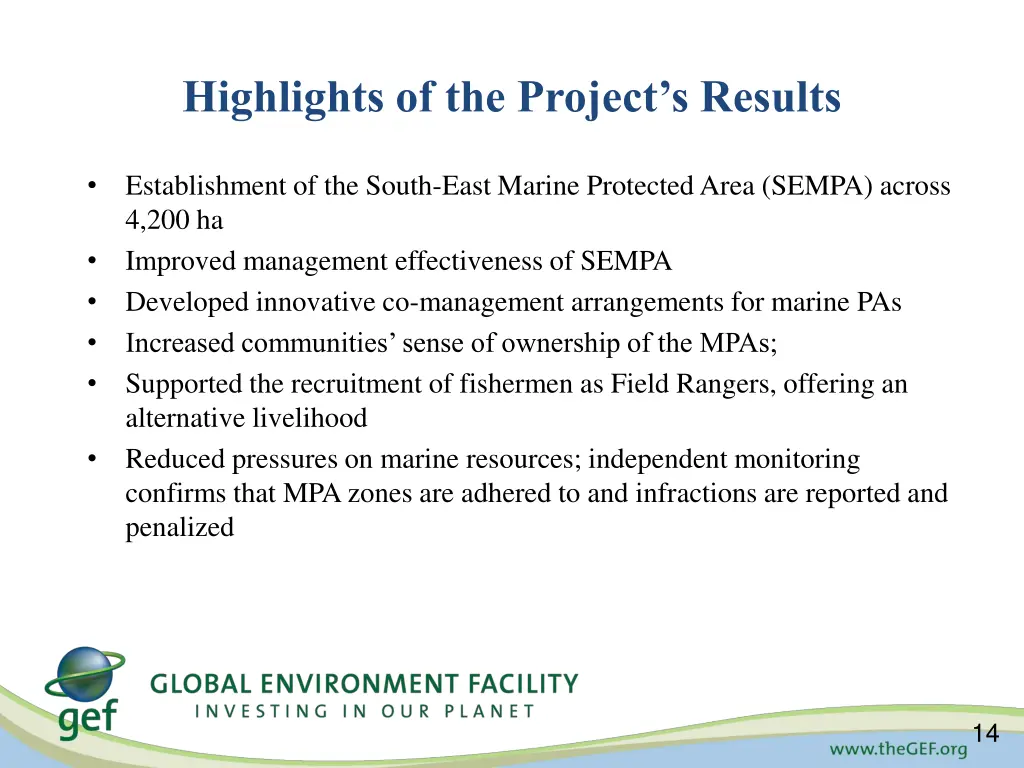 highlights of the project s results