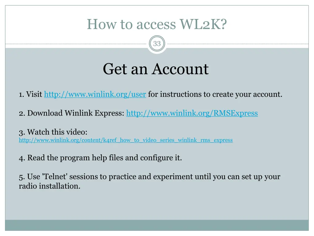 how to access wl2k