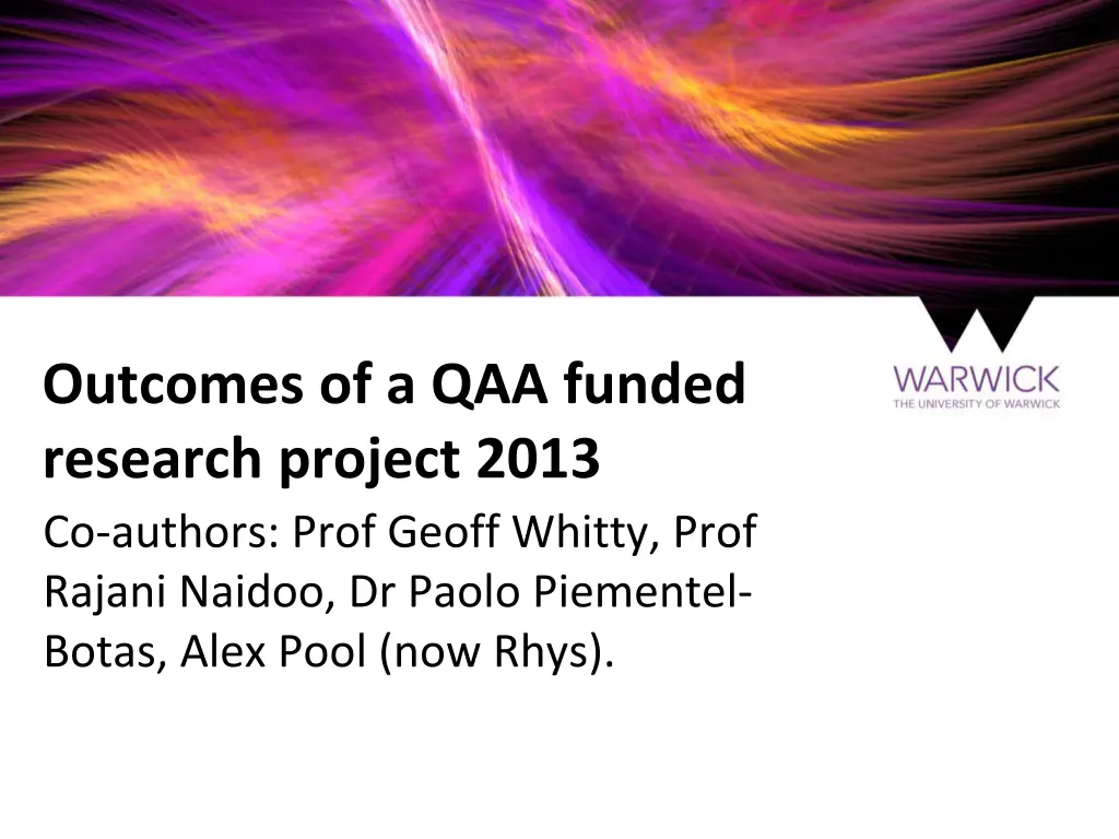 outcomes of a qaa funded research project 2013