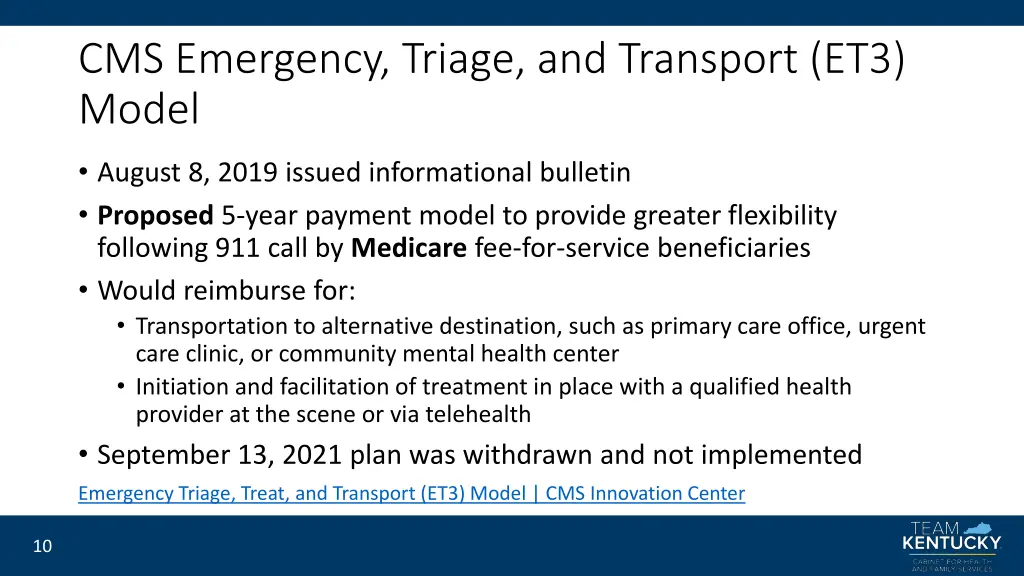 cms emergency triage and transport et3 model