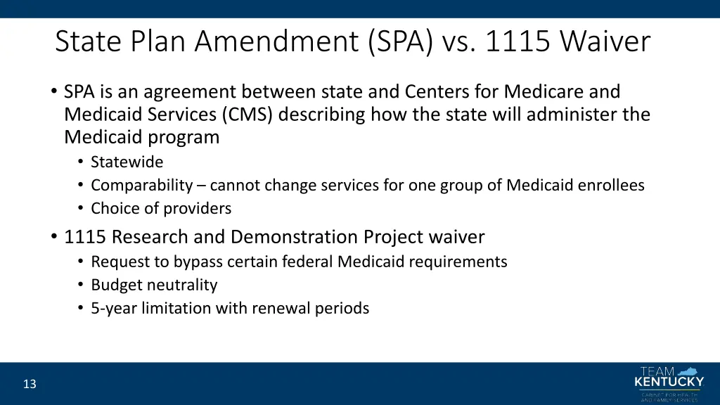 state plan amendment spa vs 1115 waiver