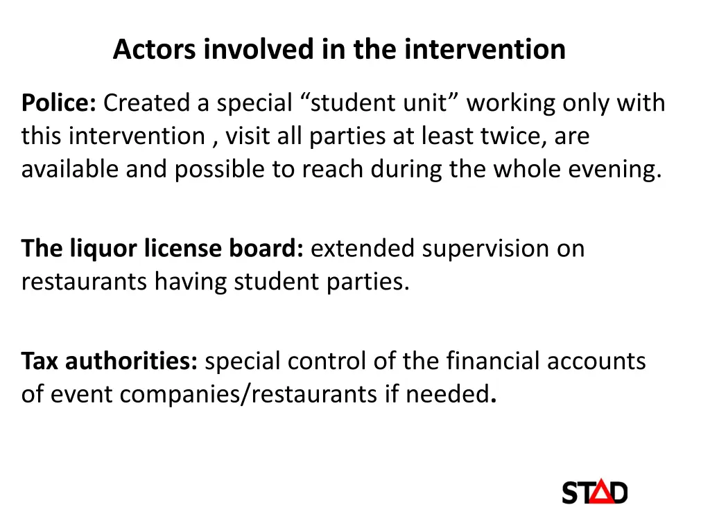 actors involved in the intervention