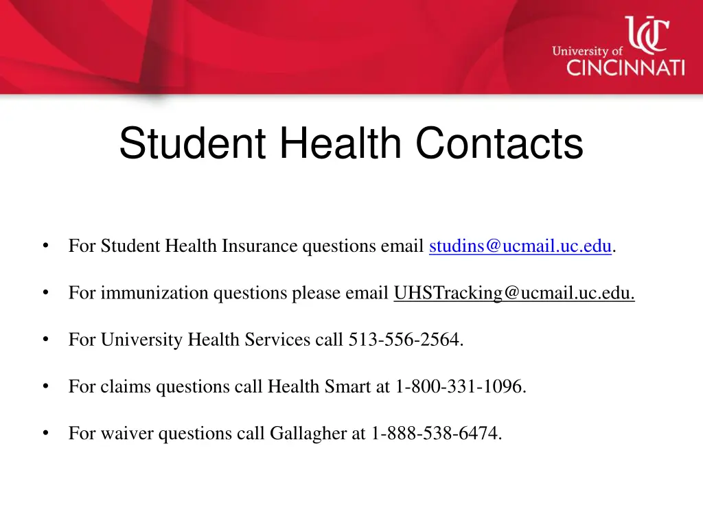 student health contacts