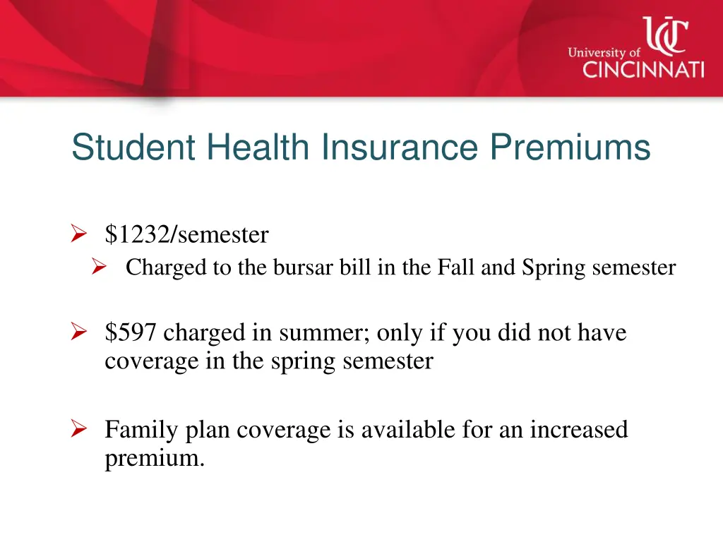 student health insurance premiums