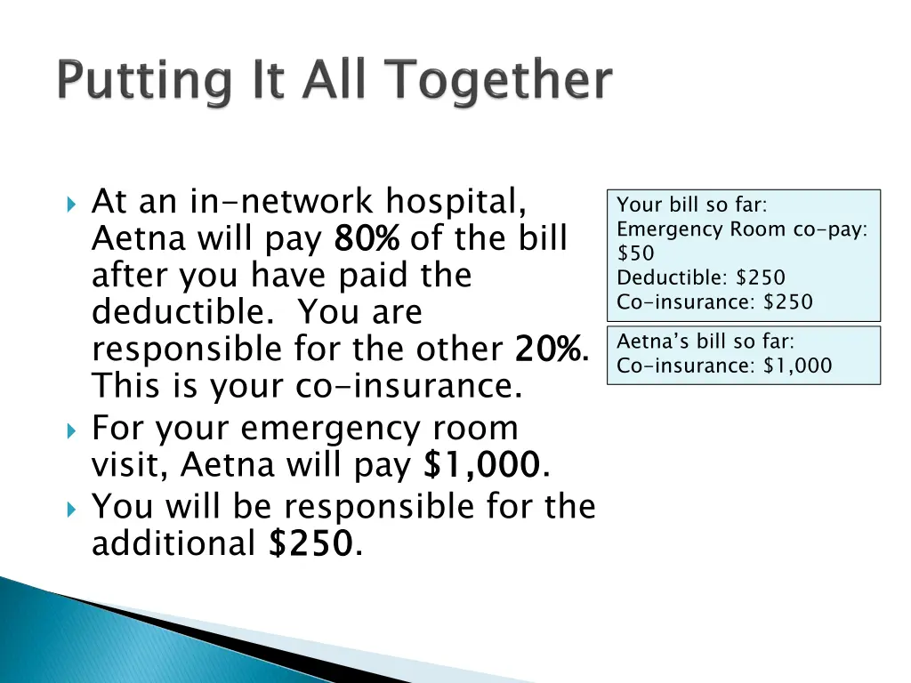 at an in network hospital aetna will pay 80 after