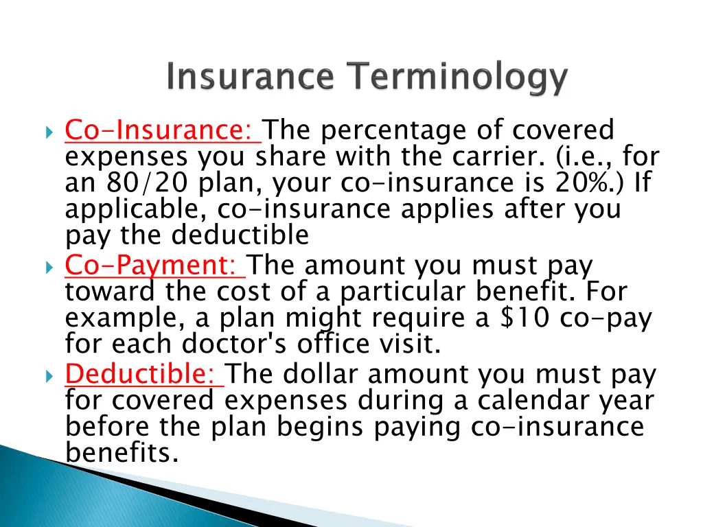 co insurance the percentage of covered expenses