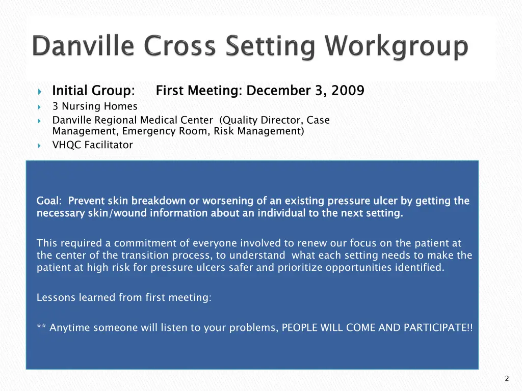 initial group first meeting december 3 2009