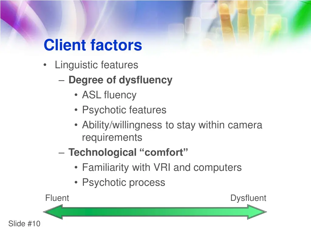 client factors linguistic features degree