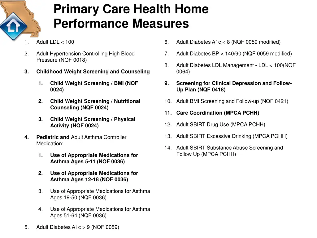 primary care health home performance measures