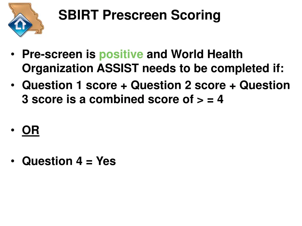 sbirt prescreen scoring