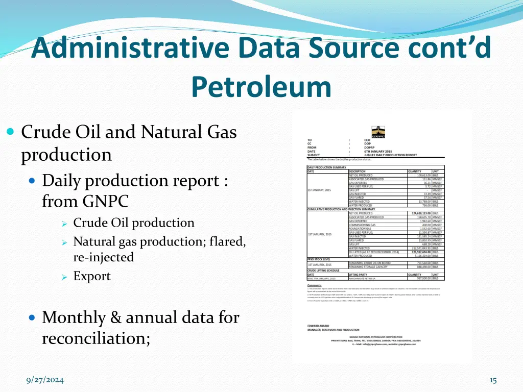 administrative data source cont d petroleum