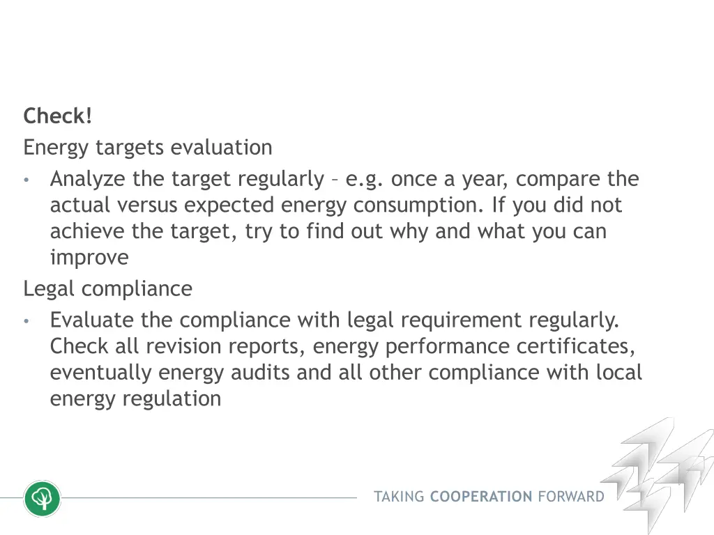 check energy targets evaluation analyze