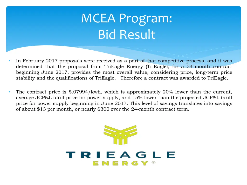 mcea program bid result