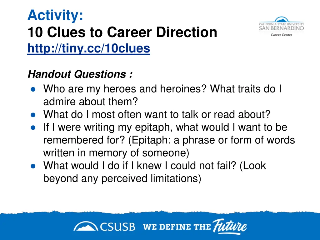 activity 10 clues to career direction http tiny 1