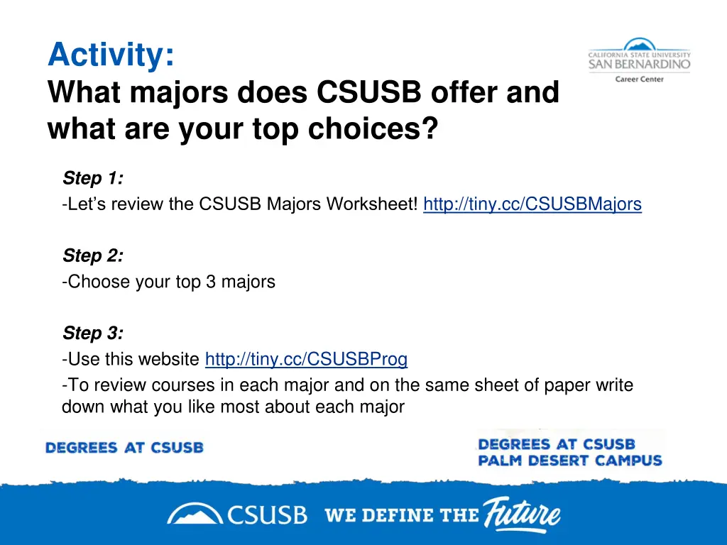 activity what majors does csusb offer and what