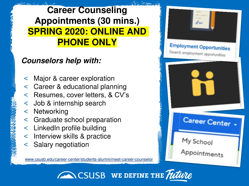 career counseling appointments 30 mins spring