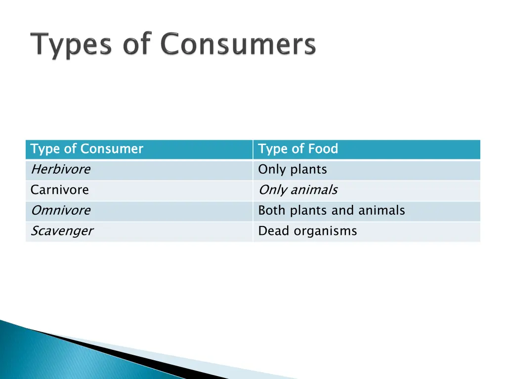 type of consumer herbivore carnivore omnivore