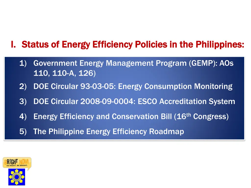 i i status of energy efficiency policies