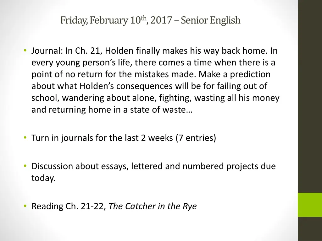 friday february 10 th 2017 senior english