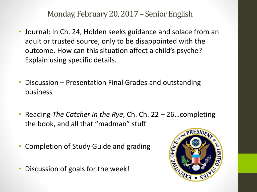 monday february 20 2017 senior english