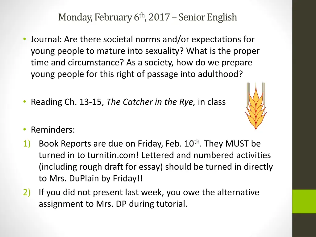 monday february 6 th 2017 senior english