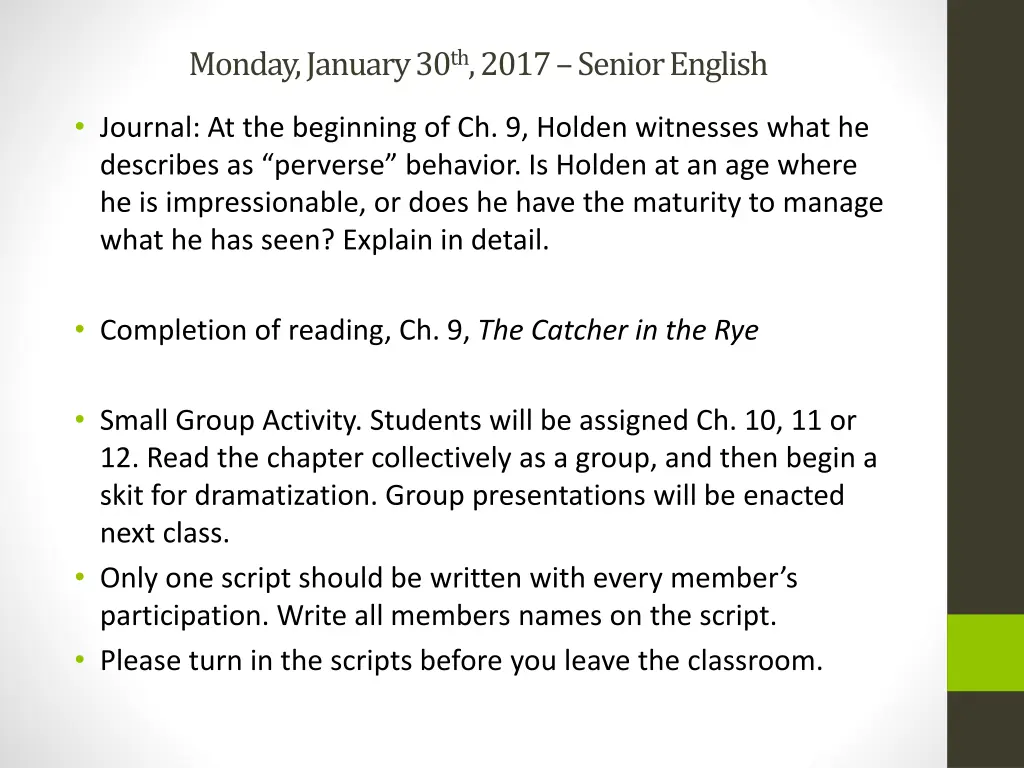 monday january 30 th 2017 senior english