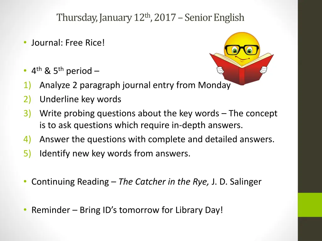 thursday january 12 th 2017 senior english