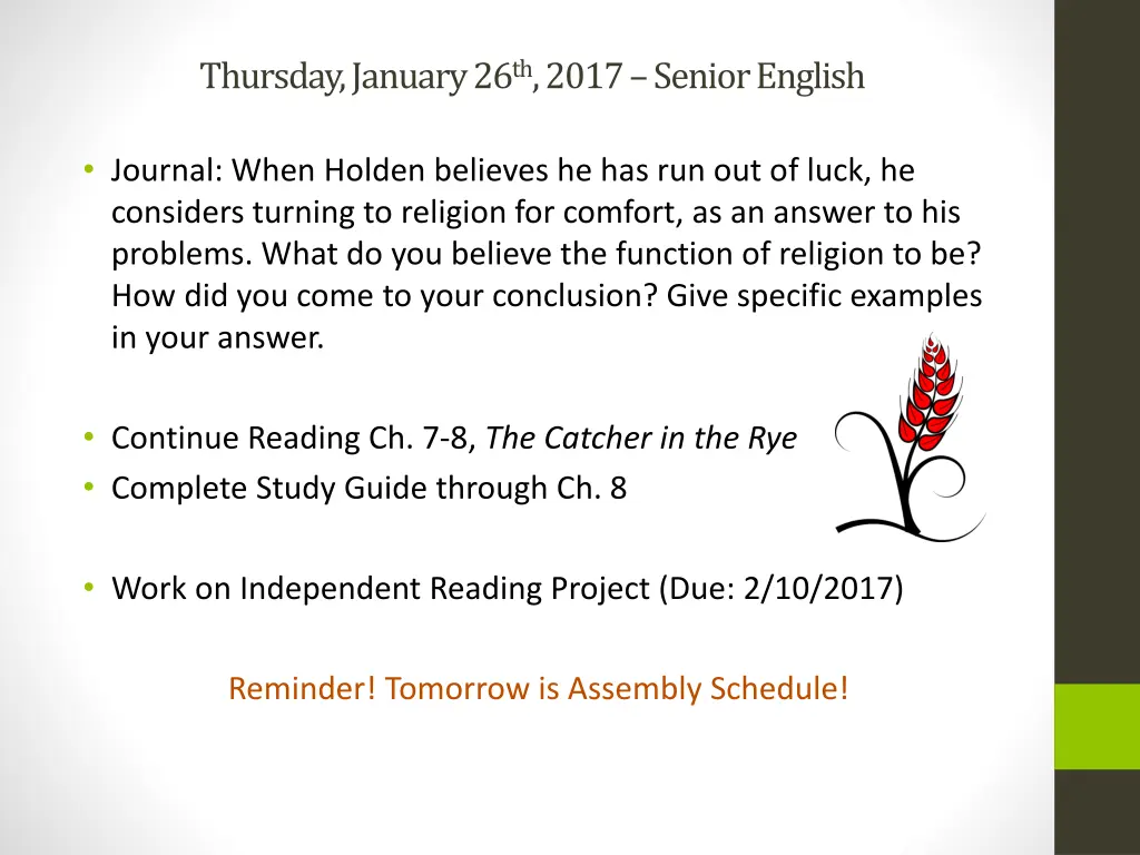 thursday january 26 th 2017 senior english