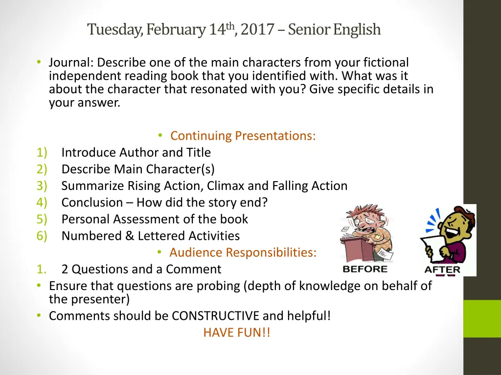 tuesday february 14 th 2017 senior english