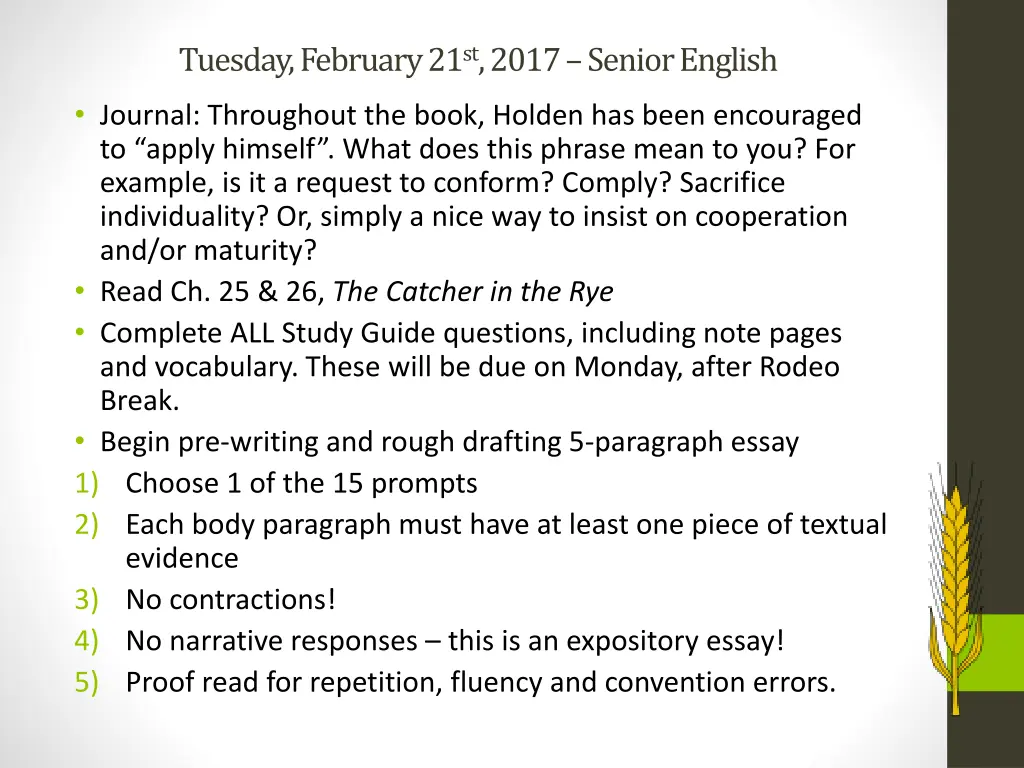 tuesday february 21 st 2017 senior english