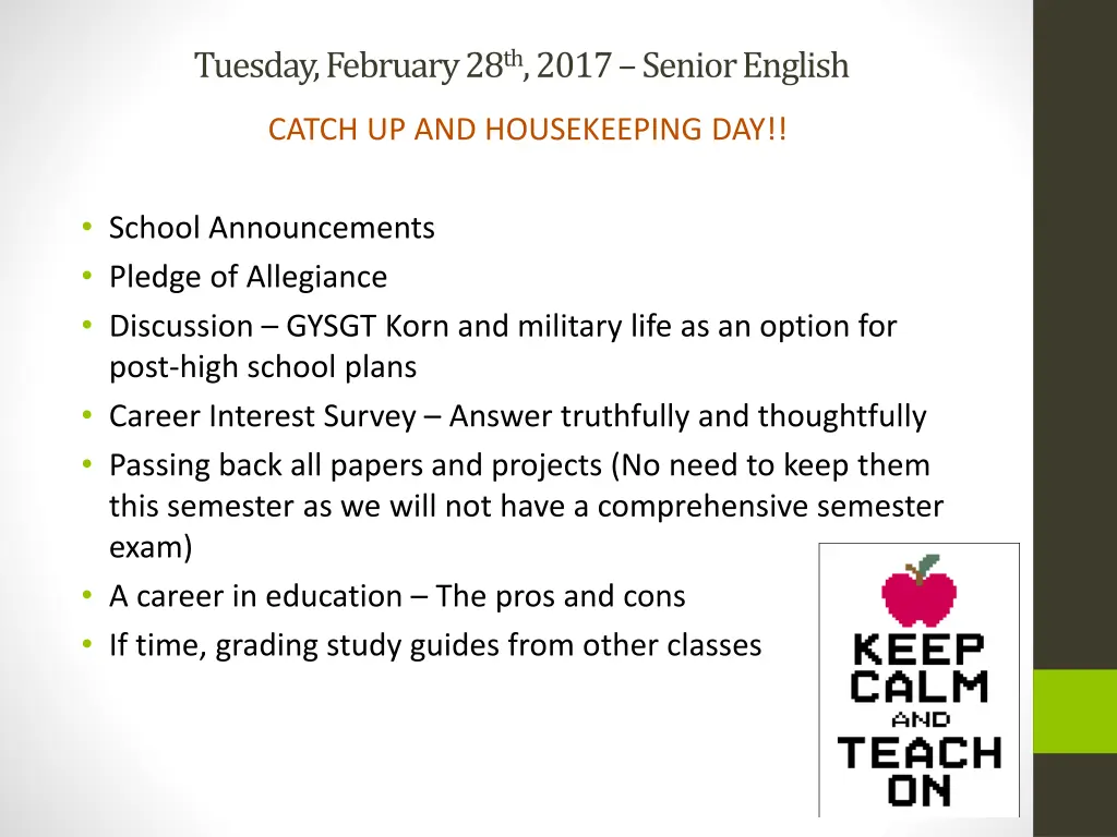 tuesday february 28 th 2017 senior english