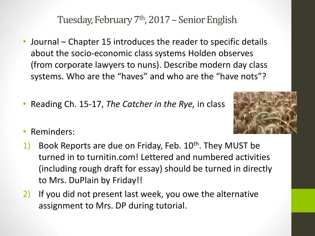 tuesday february 7 th 2017 senior english