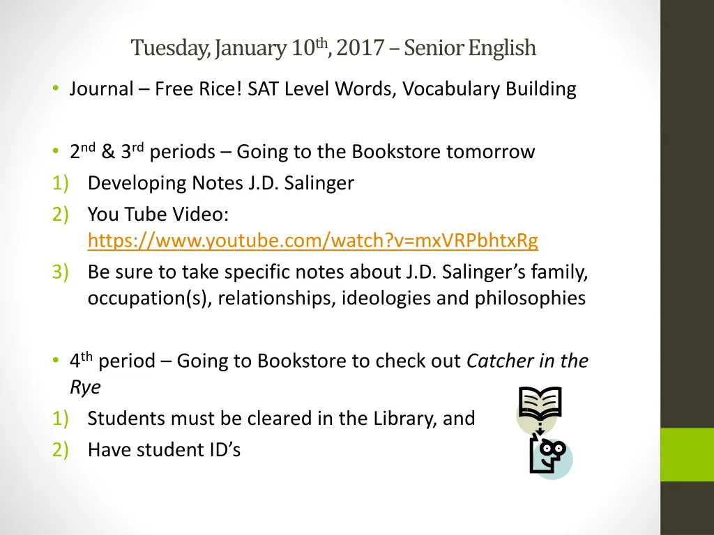 tuesday january 10 th 2017 senior english