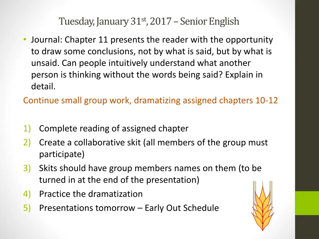 tuesday january 31 st 2017 senior english