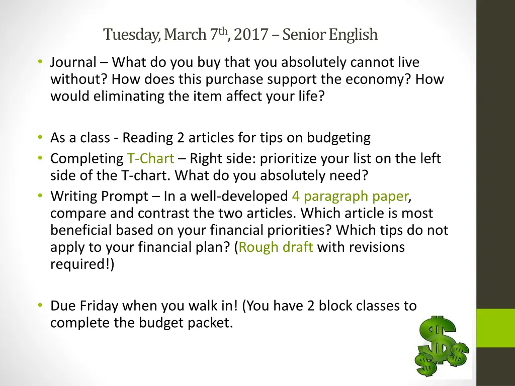 tuesday march 7 th 2017 senior english