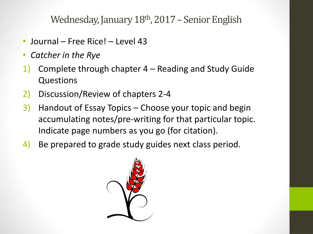 wednesday january 18 th 2017 senior english