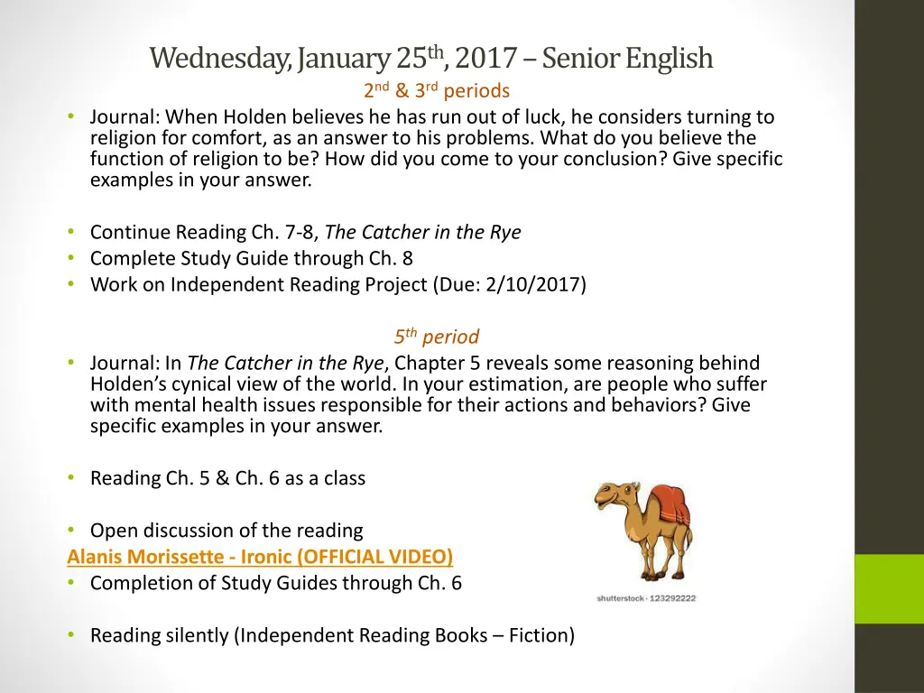 wednesday january 25 th 2017 senior english