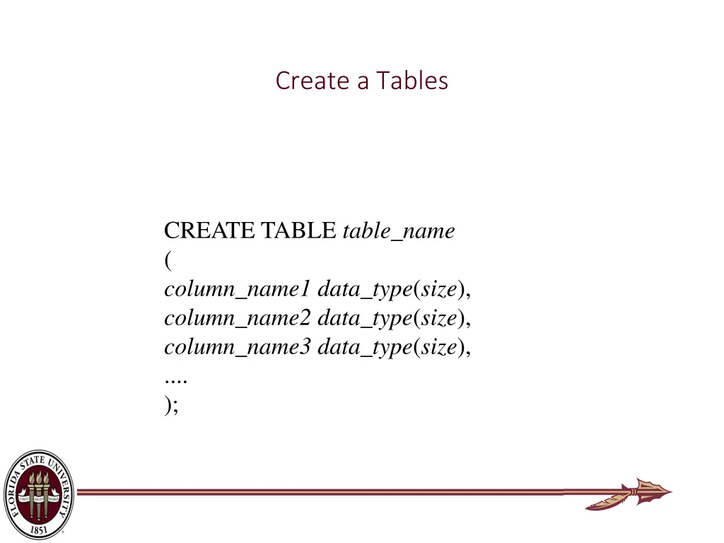 create a tables