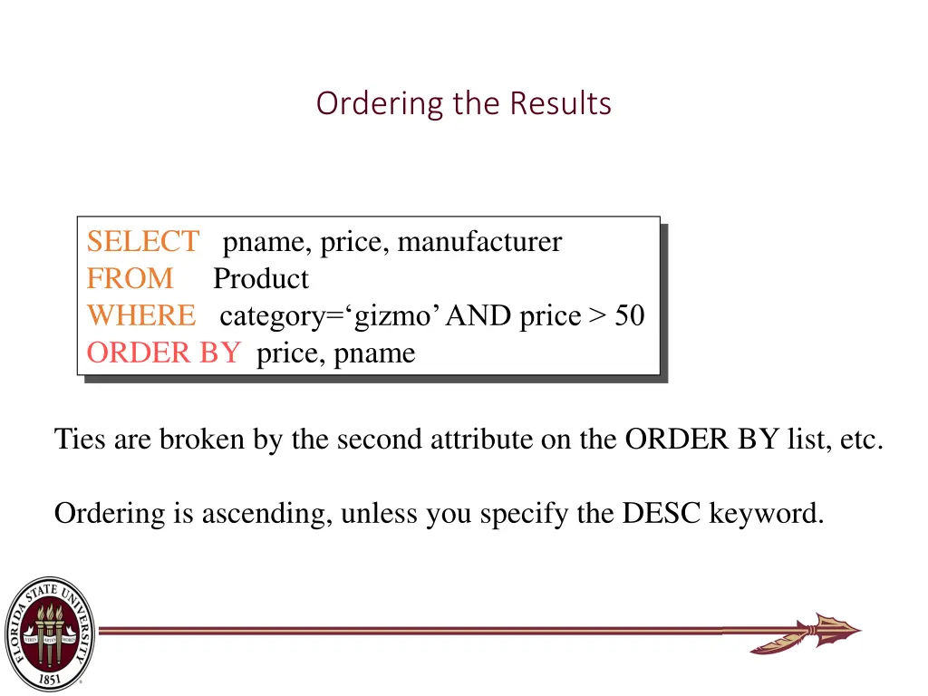 ordering the results