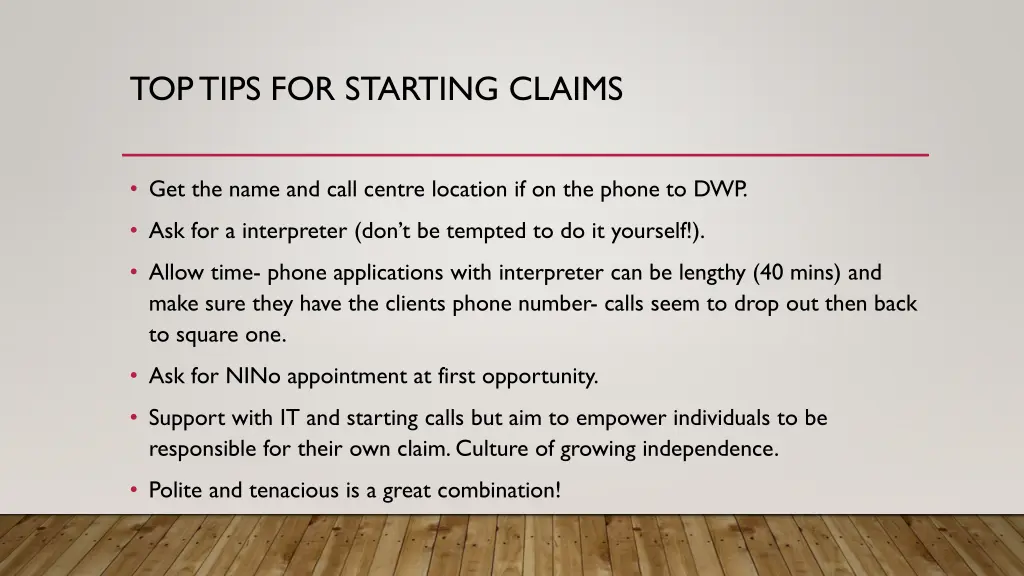 top tips for starting claims